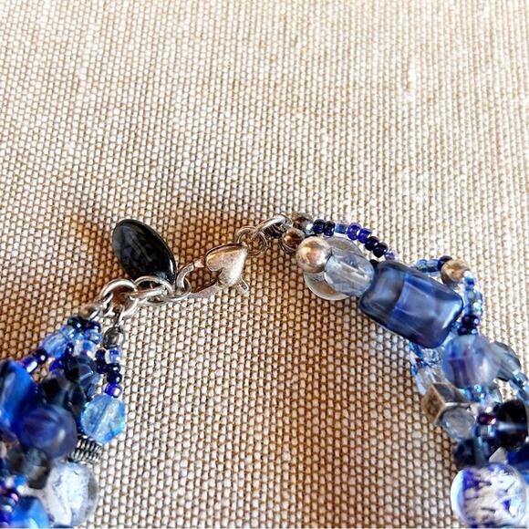 Blue Chunky Glass Multi Strand Bracelet Sterling Silver 925 Heart Clasp - Picture 3 of 9